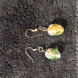 Pierced Egg Shaped Murano Glass Earrings 2 Different Colors